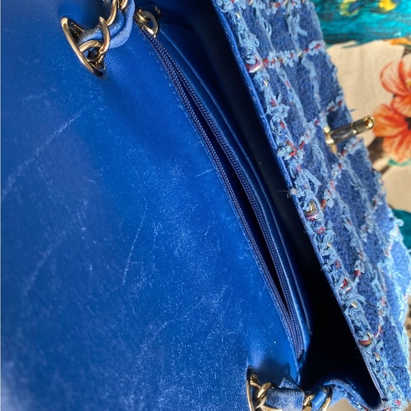 AUTHENTIC CHANEL Limited Blue Tweed Mini Flap Crossbody Bag Runway - Picture 5 of 12